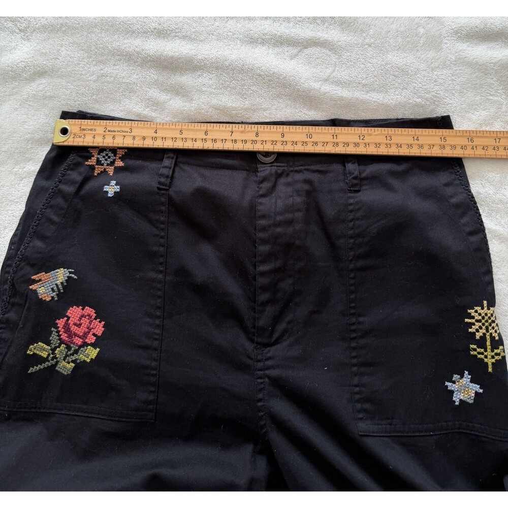 Johnny Was Workshop Womens Pants Size 12 Black Embroidered Boho Straight Leg - Picture 11 of 14